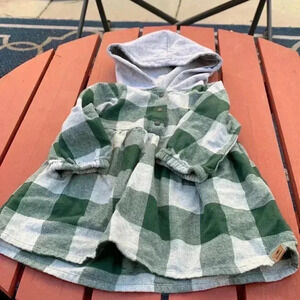 (five  for $25 ) Canadiana flannel dress w hood and three snaps down the front
